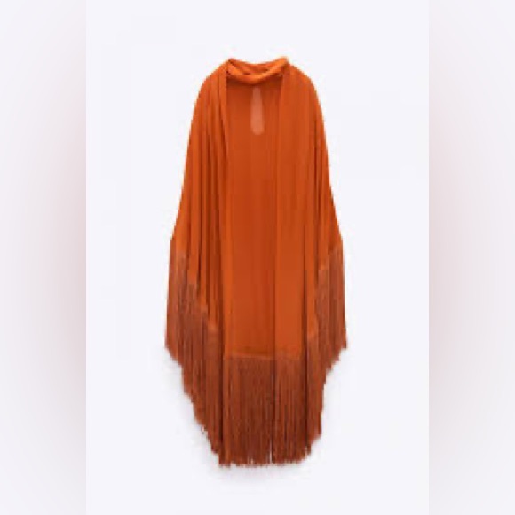 BLOGGERS FAV ZARA SHEER HIGH COLLAR FRINGE CAPE TOP - Picture 5 of 10